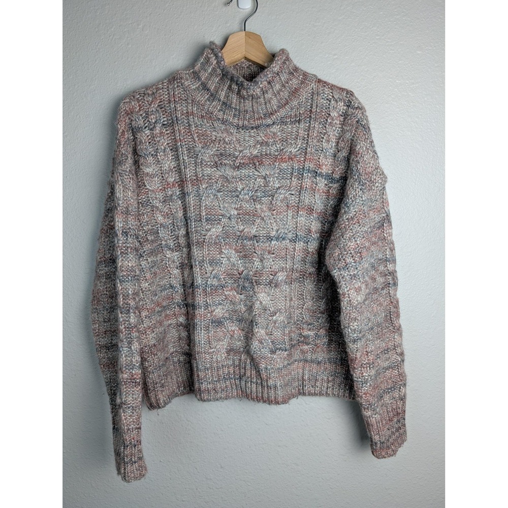 Gap Sweater Pullover Womens L Multicolor Mock Neck Cable-Knit Long Sleeve